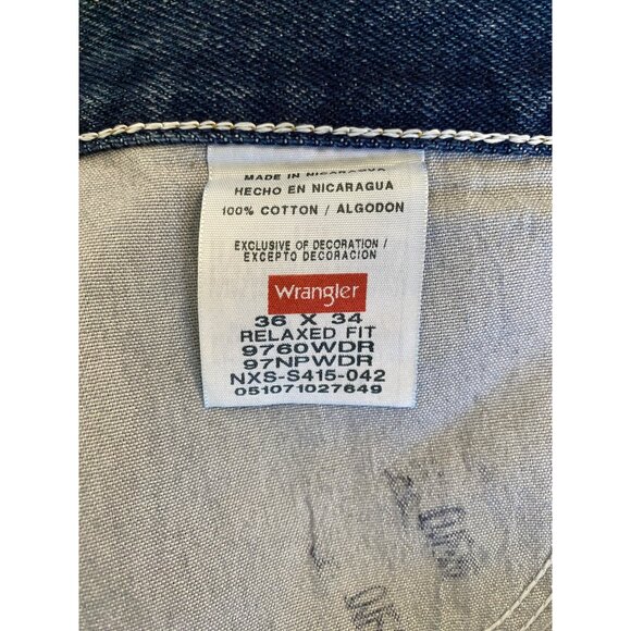Mens Wrangler Relaxed Fit Blue Denim Jeans Size 36W X 34L Western Work - Picture 9 of 10